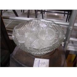 PRESSED GLASS PUNCH BOWL W/12 CUPS