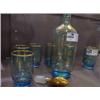 Image 1 : BLUE/GOLD GLASS DECANTER W/STOPPER & 6 GLASSES