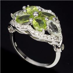 Natural Peridot & Light Tea Green Amethsyt Ring