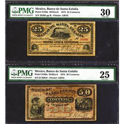 Banco De Santa Eulalia, 1875 Issue Banknote Pair.