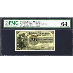 Banco Mexicano, 1888 Issue Banknote.