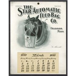 T.A. Bradley Calendar. Star Automatic Feed Bag Co. 1893 partial year pad.