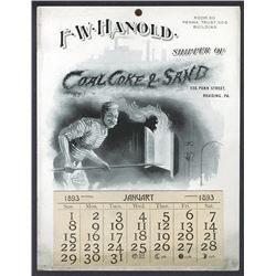 T.A. Bradley Calendar. F.W. Hanold, Coal, Coke & Sand. 1893 full year pad.