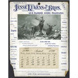 T.A. Bradley Calendar. Jesse Lukens & Bros. 1890 partial year pad.