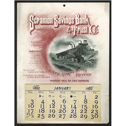 T.A. Bradley Calendar. Scranton Savings Bank & Trust Co. 1892 full year pad.