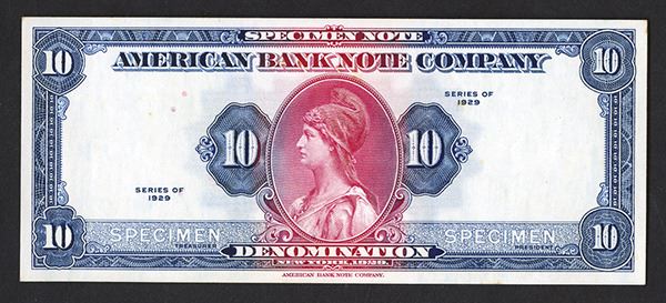 American Bank Note Co., 1929 10 Denomination Sample note.