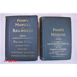 Poor's Manual of Railroads - 1894 and 1919 with Security Engraver Advertising Plates.