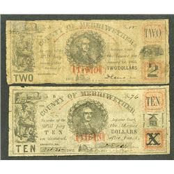 County of Merriwether 1862 Obsolete Banknote Pair.