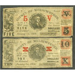 County of Merriwether 1863 Obsolete Banknote Pair.