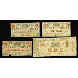 Jasper County Scrip Note Quartet, 1862 Obsolete Banknotes.