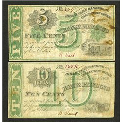 Hiram Cail's Banking and Collection Office, Bank of Pawling 1862 Scrip Note Pair.