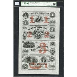 Bank of Watertown, ca.1863 Uncut Obsolete Banknote Sheet.