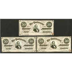 C.S.A. 1864 Sequential Banknote Trio.
