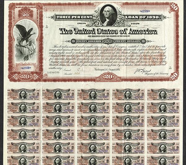 Spanish-American War, $20, 3% Coupon Bond of 1898 Hessler X188G. - Archives  International Auctions