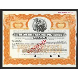 Webb Talking Pictures Co., ca.1913 Specimen Stock Certificate.