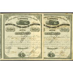 Empresa Del Ferro-Carril De Guantanamo 1882 Stock Certificate Pair.