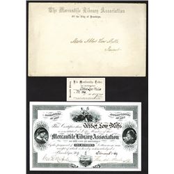 Mercantile Library Association, 1869 Membership Certificate.