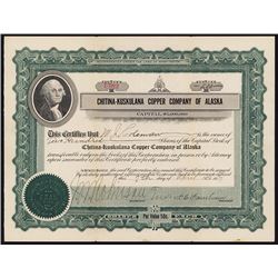 Chitna-Kuskulana Copper Company of Alaska Stock Certificate.