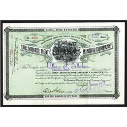 Miner Boy Mining Company, 1881 Stock Certificate.