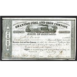 Swanton Coal and Iron Co. 1855 Stock Certificate.