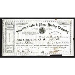 Hasselloe Gold and Silver Mining Co., 1863 Stock Certificate.