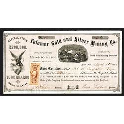 Potomac Gold and Silver Mining Co., 1863 Stock Certificate.