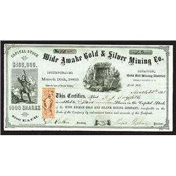 Wide Awake Gold and Silver Mining Co., 1863 Stock Certificate.