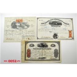 Coal Mining Stock Certificate Trio.