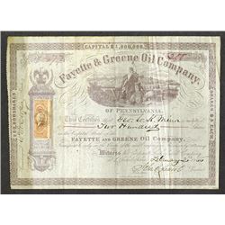 Fayette & Greene Oil Co., 1866 Stock Certificate.