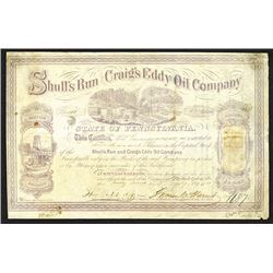 Shull's Run and Craig's Eddy Oil Co., 1865 Stock Certificate.