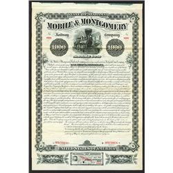 Mobile & Montgomery Railway Co. Specimen Bond.