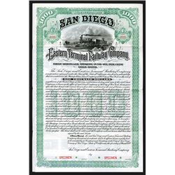 San Diego and Eastern Terminal Railway  Co., 1889, 1st Mortgage Sinking Fund 6% Gold Bond