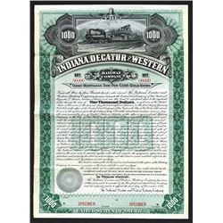 Indiana, Decatur and Western Railway Co., 1895, $1000 Specimen Bond.