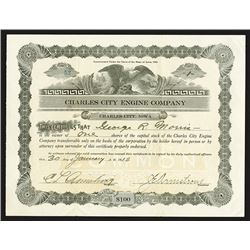 Charles City Engine Co., 1913 Stock Certificate.