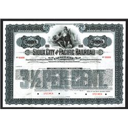 Sioux City and Pacific Railroad Co. 1901 Specimen Bond.