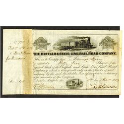 Daniel Drew Signed 1857 Buffalo & State Line Rail Road Company Stock Certificate.