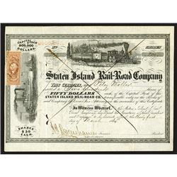 Staten Island Rail-Road Co., 1864 Partially Issued Stock Certificate.