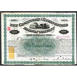 Cincinnati and Springfield Railway Co., Issued Bonds Lot of 18.