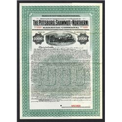 Pittsburg, Shawmut and Northern Railroad Company Specimen Bond.