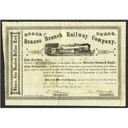 Brazos branch Railway Co., 1868 Stock Certificate.