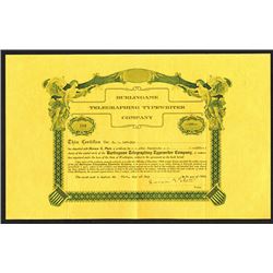 Burlingame Telegraphing Typewriter Co., 1908 Stock Certificate.