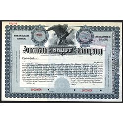 American Snuff Co. ca.1910-20's Specimen Stock Certificate.