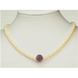 STERLING SILVER CLASP BALL PEARL NECKLACE. REPLACEMENT VALUE: $460.00