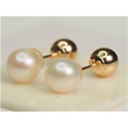 10KT GOLD FRESH WATER PEARL REVERSIBLE 2 IN 1 BALL EARRINGS.