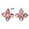 Image 3 : 14KT GOLD PINK SAPPHIRE 6.4CT AND DIAMOND 0.10CT FLOWER EARRINGS. REPLACEMENT