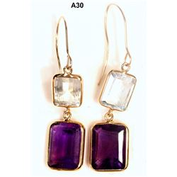 14KT GOLD AMETHYST AND AQUAMARINE EARRINGS. REPLACEMENT VALUE: $675.00