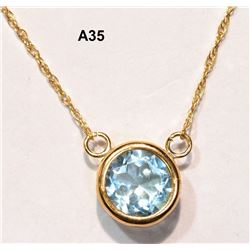 10KT GOLD AQUAMARINE PENDANT WITH 18" CHAIN