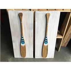 PAIR OF BEAVER CANOE TRANSITION WOODEN PADDLE DECORATIVE WALL HANGINGS