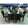 Image 1 : DINNING TABLE WITH 6 BROWN LEATHER UPHOLSTERED HIGH BACK CHAIRS (NO TABLE LEAF )