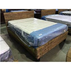 QUEEN SIZED RATTAN BED SET- HEADBOARD, FOOTBOARD RAILS